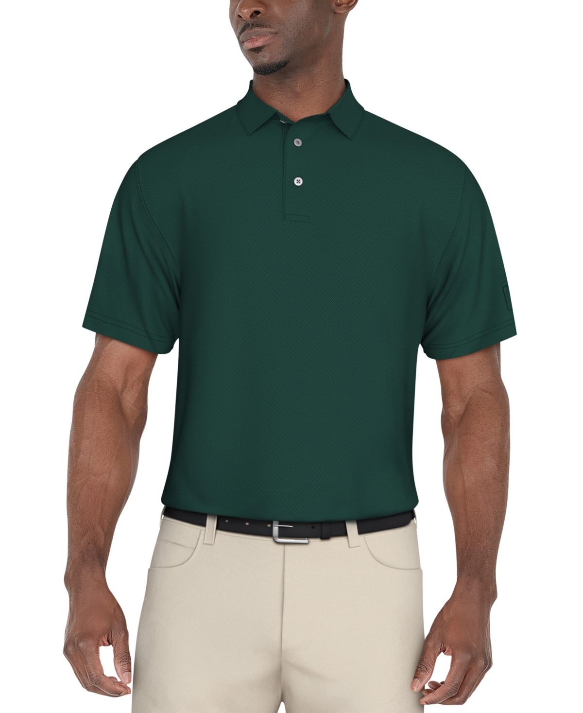 Pga Tour Men's Short Sleeve Herringbone Performance Polo Shirt -blue