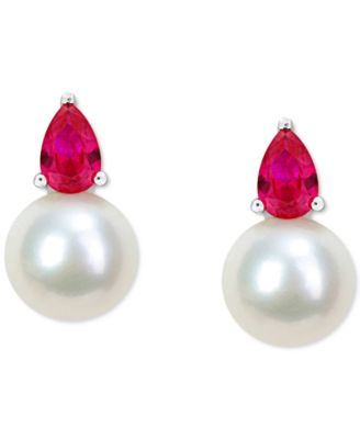 Cultured Freshwater Pearl (8-1/2mm) and Birthstone Stud Earrings in 18k Gold-Plated Sterling Silver, 18k Rose Gold-Plated Sterling Silver or Sterling Silver