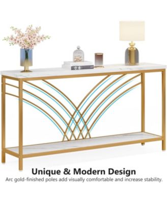 70.9 inch Extra Long Console Table, Faux Marble Entryway Table with 2 Tier Storage Shelf, Narrow Sofa Table Behind Couch, Modern Hallway Accent Table for Living Room