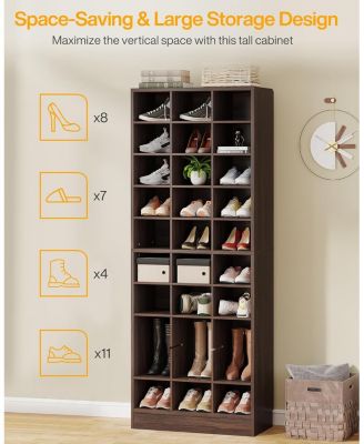 10-Tier Shoe Storage Cabinet, Gray Wooden Shoe Rack with 30 Cubbies, Freestanding Tall Entryway Shoe Organizer