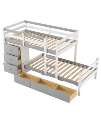 Twin Over Twin Loft Bunk Bed With Drawers And Ladder