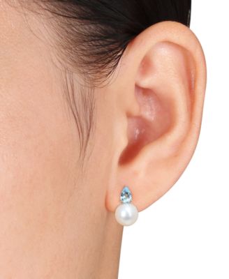 Cultured Freshwater Pearl (8-1/2mm) and Birthstone Stud Earrings in 18k Gold-Plated Sterling Silver, 18k Rose Gold-Plated Sterling Silver or Sterling Silver