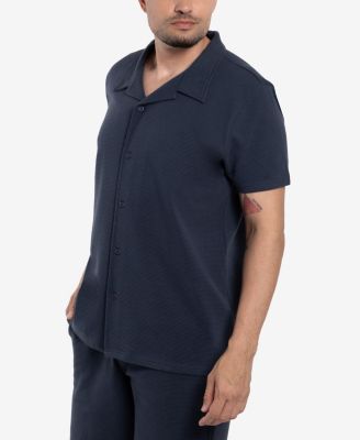 Men's Camp Collar Short Sleeve Textured Button-Up Shirt