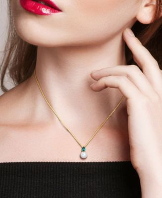 Cultured Freshwater Pearl & Birthstone 18" Pendant Necklace in 18k Gold-plated Sterling Silver, Rose Gold-plated Sterling Silver or Sterling Silver