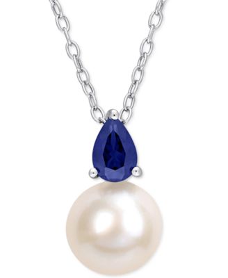 Cultured Freshwater Pearl & Birthstone 18" Pendant Necklace in 18k Gold-plated Sterling Silver, Rose Gold-plated Sterling Silver or Sterling Silver