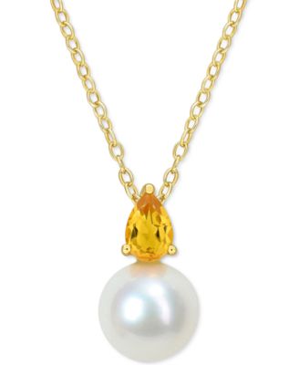 Cultured Freshwater Pearl & Birthstone 18" Pendant Necklace in 18k Gold-plated Sterling Silver, Rose Gold-plated Sterling Silver or Sterling Silver