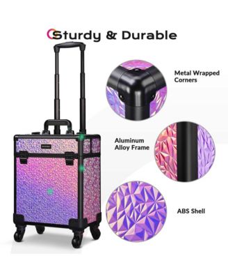 Rolling Makeup Train Case Cosmetic Trolley Organizer Mermaid Pink