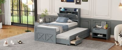 Streamdale Twin Bed with Storage Headboard and Trundle