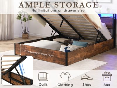 Lift-up Storage Bed Frame with Headboard and Charger