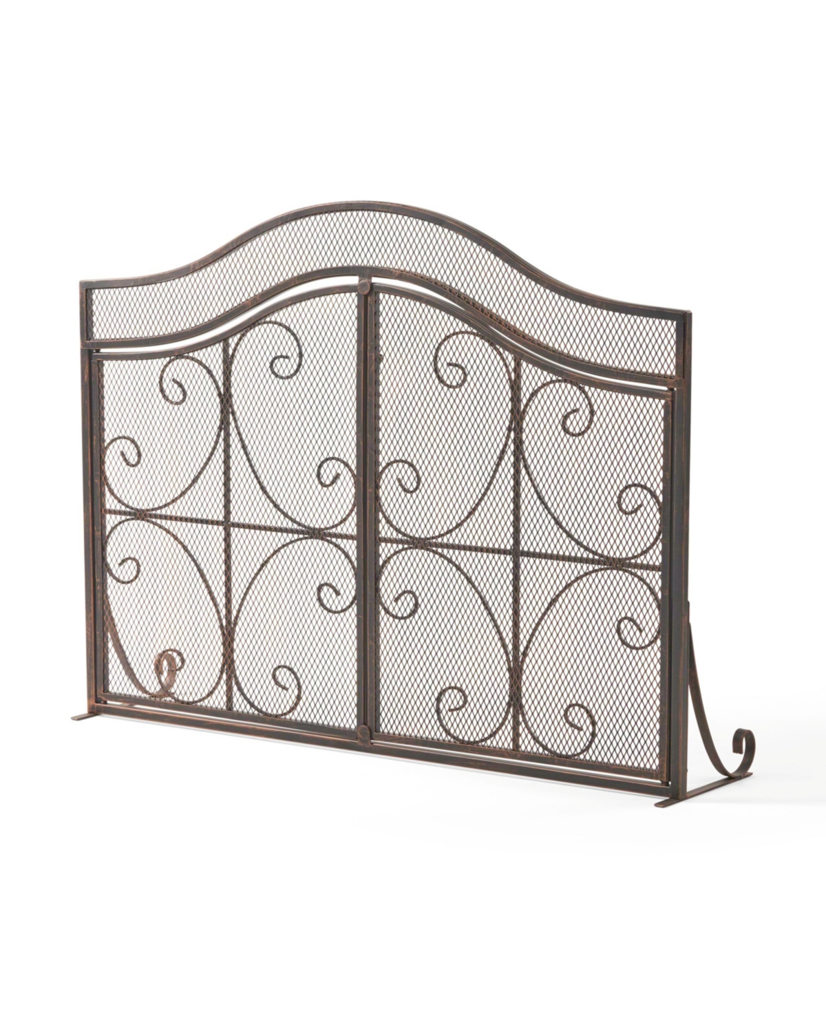 Streamdale Furniture Gary Modern 3-Panel Iron Fire Screen With Doors,Copper Finish - Black