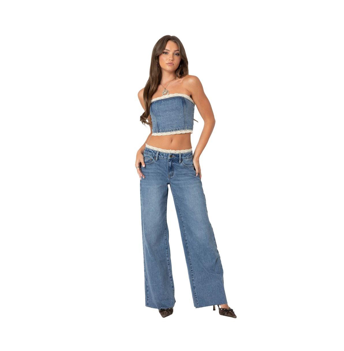 Edikted Women's Karlie Lace Trim Jeans