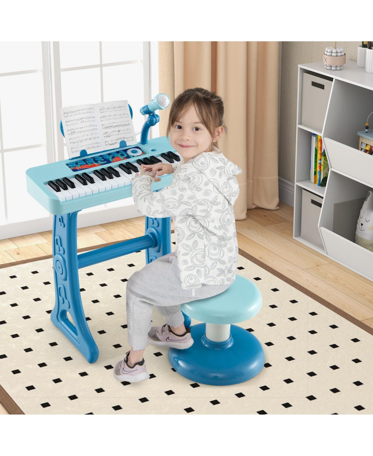 Vebreda Kids Piano Keyboard 37-Key Toy with Microphone for 3+ Kids-Pink