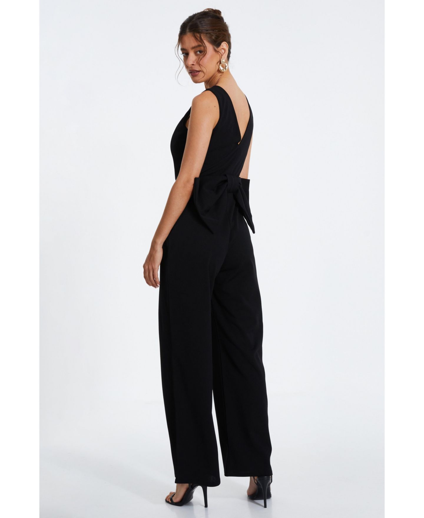 Женский комбинезон QUIZ Scuba Crepe Button Front Jumpsuit - Black, цвет: Чёрный — фото 3