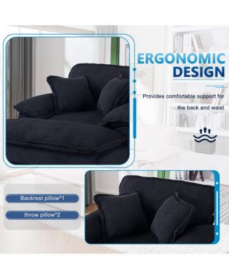 56.3" Corduroy Sofa with Toss Pillows and Ottoman