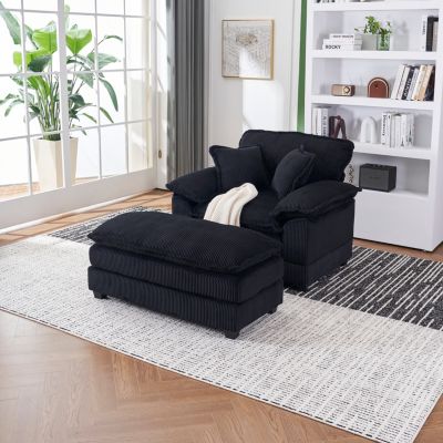 56.3" Corduroy Sofa with Toss Pillows and Ottoman