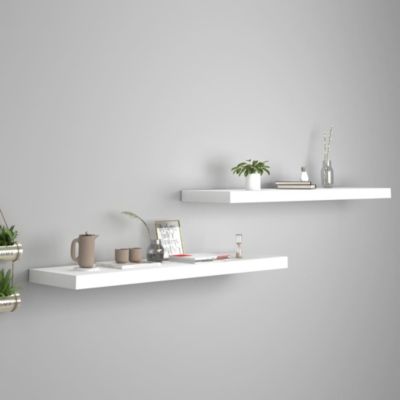 Wall Shelf Set of 2 White Honeycomb MDF, Metal
