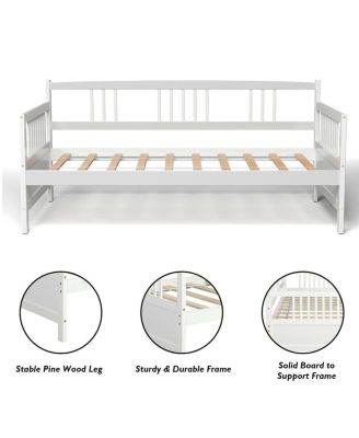 Twin Size Wooden Slats Daybed Frame Support Platform W/Rails Cherry