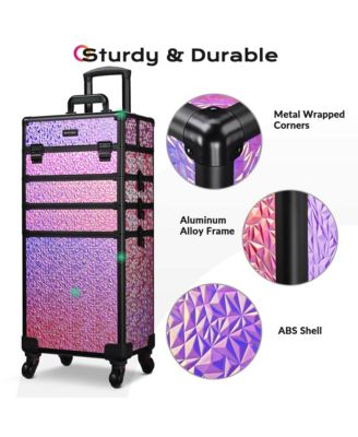 Mermaid Pink 4in1 Rolling Makeup Train Case Cosmetic Organizer Wheel