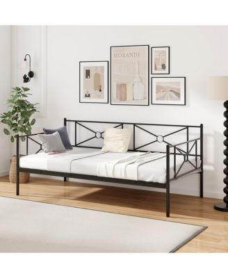 Metal Daybed Frame Twin Size Mattress Foundation w/ Metal Slat Support Black