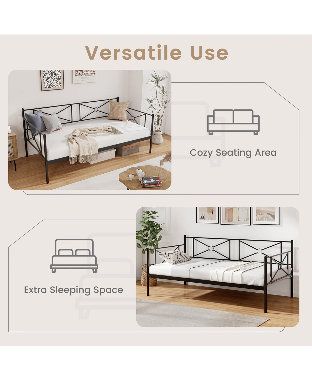 Gymax Metal Daybed Frame Twin Foundation w/ Metal Slat Support- Black