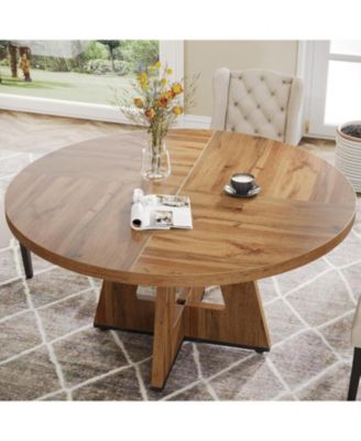 47" Round Wood Dining Table – Farmhouse Kitchen Table for 4 with Wooden Top and Legs