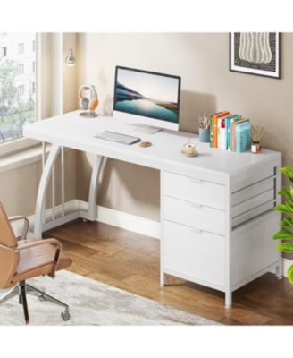 59-Inch Wood Industrial Desk with 3 Drawers &amp;#x2013; Home Office PC Workstation &amp; Study Writing Table with File Storage