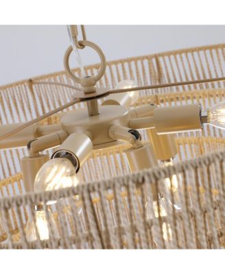 Streamdale Woven Bohemian Rattan Pendant Light with 5-Tier Chandelier