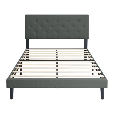 Queen Upholstered Bed Frame with Button Tufted Headboard