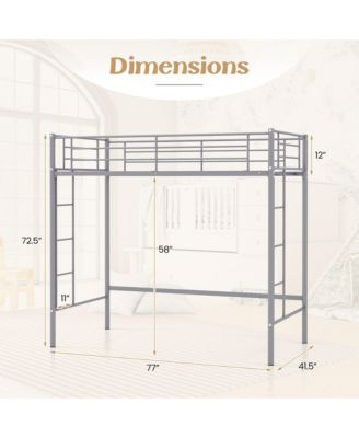Twin Metal Loft Bed Frame w/ 2 Ladders Full-length Guardrail Space-Saving Silver
