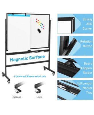 48 x 36 Inch Mobile Magnetic Double-Sided Reversible Whiteboard Height Adjust