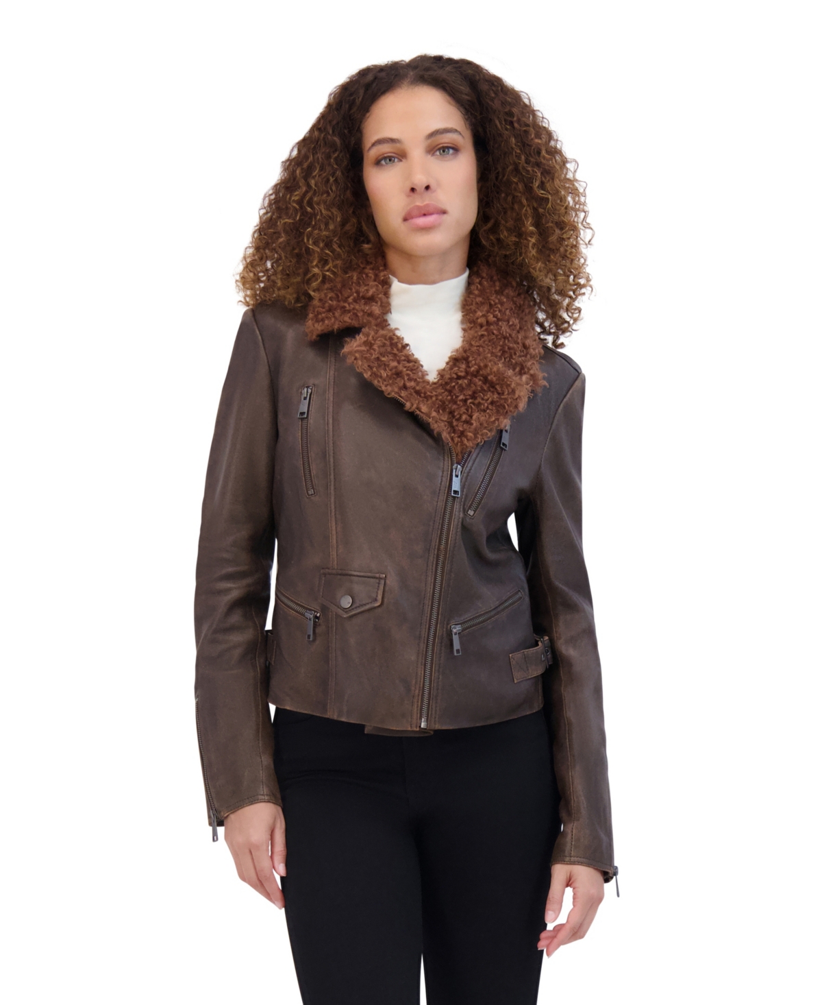 Andrew Marc Women's Paley Classic Aviator Leather Jacket