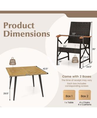 5 PCS Patio PE Wicker Dining Set Table and Chairs with Cushions 1.9" Umbrella Hole