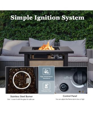 25 Inch 40000 BTU Propane Fire Pit Table with Lid and Fire Glass