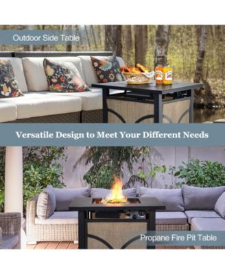 25 Inch 40000 BTU Propane Fire Pit Table with Lid and Fire Glass