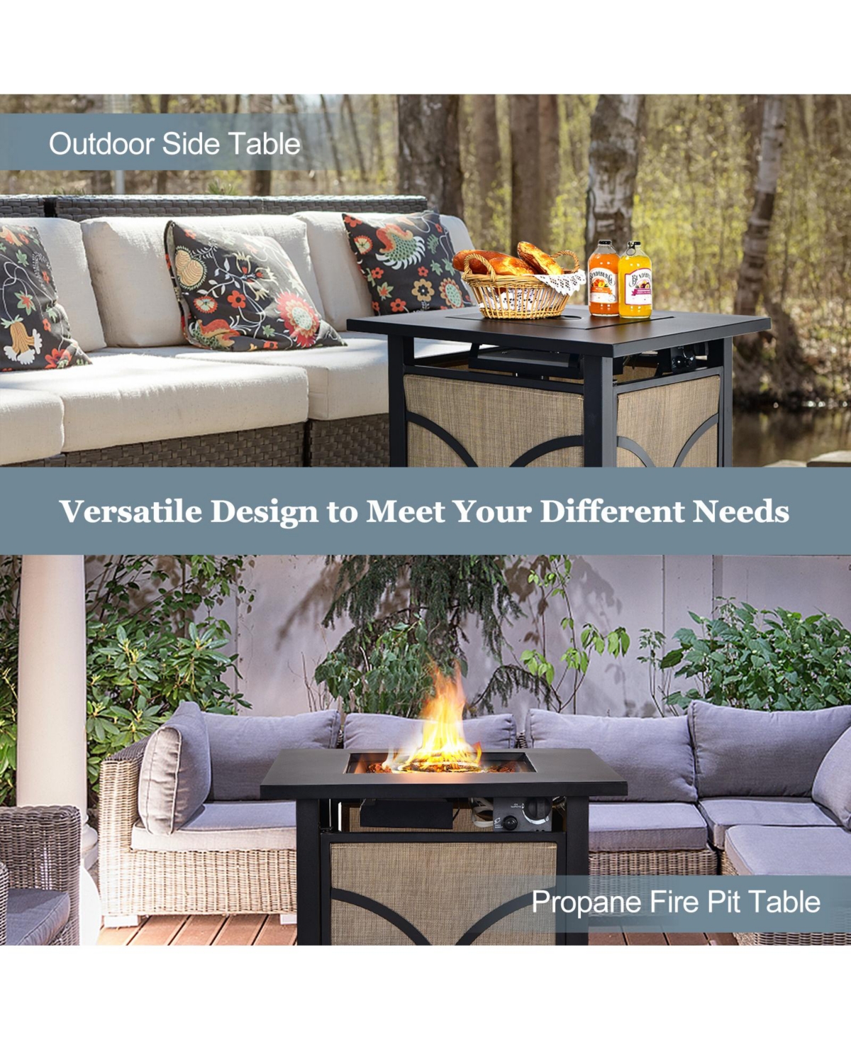 Sugift 40000 Btu Propane Fire Pit Table with Lid and Fire Glass