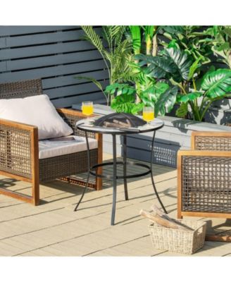 23.5 Inches Round Fire Pit Table with Mesh Cover and Fire Poker