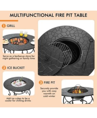 35.5 Feet Patio Fire Pit Dining Table With Cooking BBQ Grate