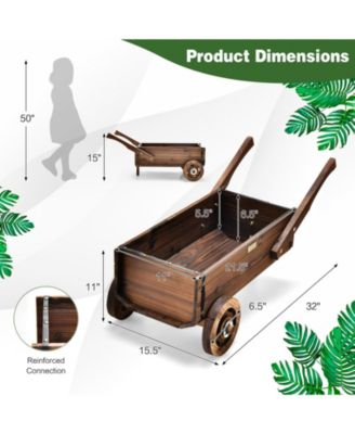 Wooden Wagon Planter Box with Wheels, Handles, and Drainage Hole