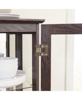 Simplie Fun Lighted Glass Curio Cabinet, Adjustable Shelves, 2 Doors, Drawer, Bulb, Cherry