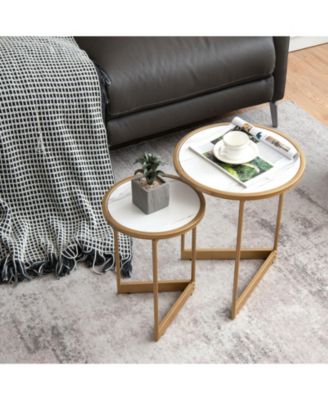 Round Nesting Table Set of 2 with Marble-like Tabletop