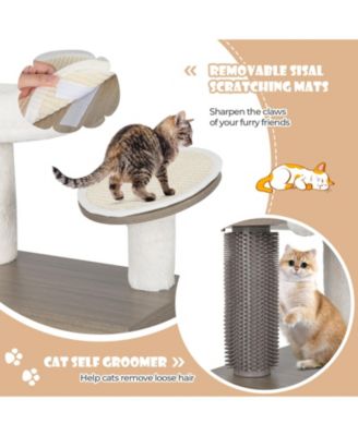 2-in-1 Modern Cat Tower with Litter Box Enclosure for Indoor Cars-Gray