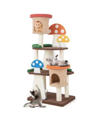 4-In-1 Cat Tree with 2 Condos and Platforms for Indoors-Multicolor