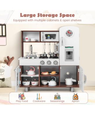 Kids Kitchen Playset with Realistic Sounds and Lights-Brown & White