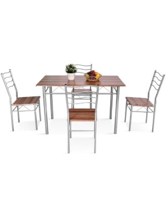 5 Pieces Wood Metal Dining Table Set with 4 Chairs