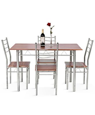 5 Pieces Wood Metal Dining Table Set with 4 Chairs