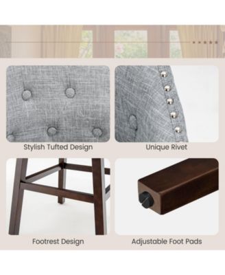 Set of 2 Swivel Bar Stools with Rubber Wood Legs and Padded Back