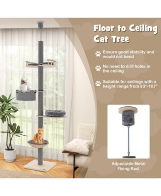 Floor to Ceiling Cat Tree with 93 Inch-107 Inch Adjustable Height-Gray