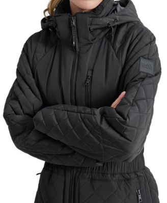 Women's Quilted Elastic-Waist Hooded Zipper Jacket