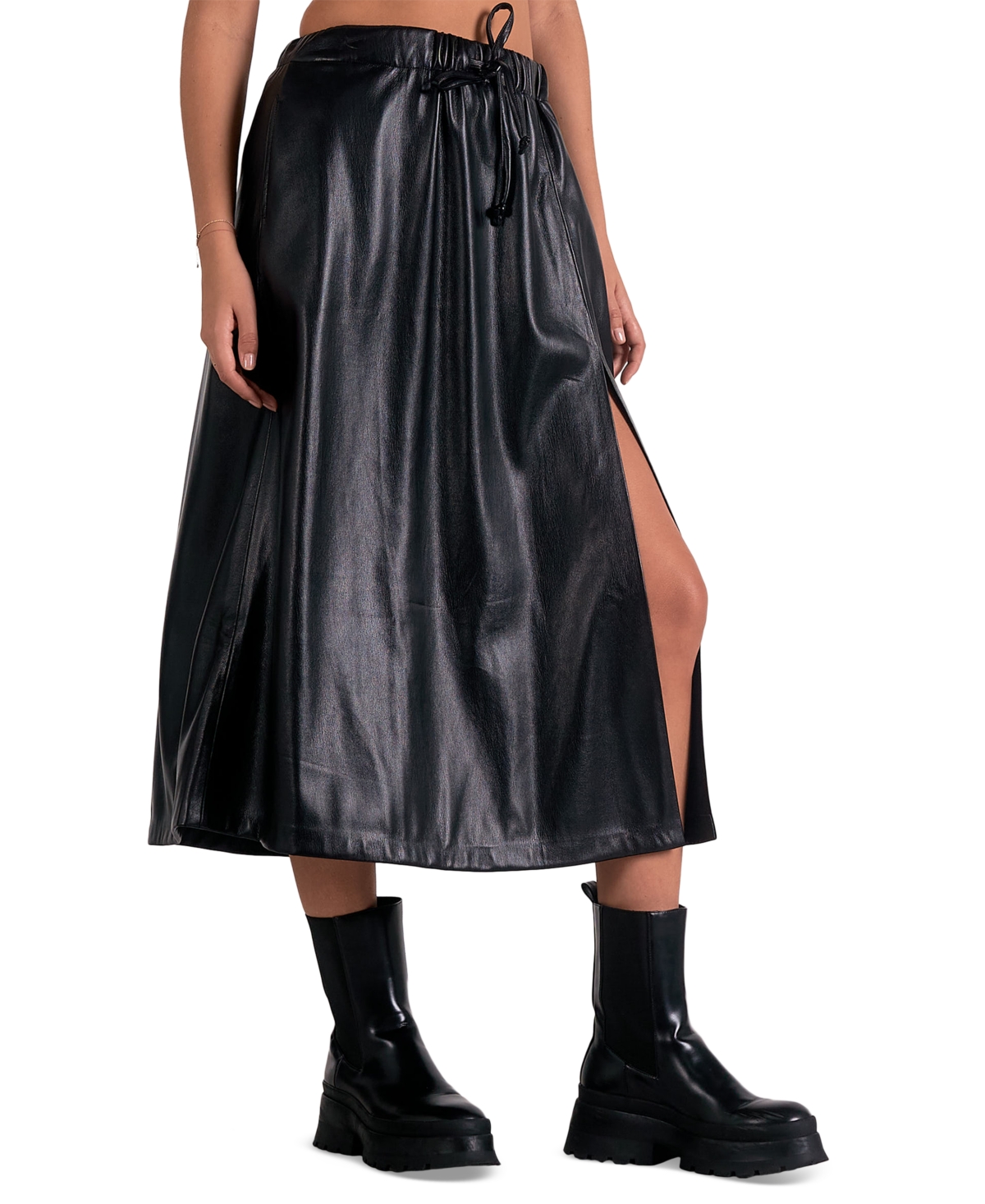 ELAN WOMEN'S FAUX-LEATHER SLIT SKIRT 