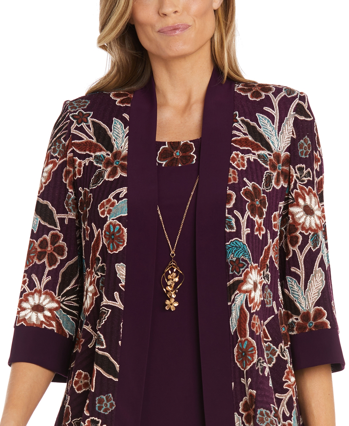 R & M Richards Petite 2-Pc. Printed Jacket & Necklace Dress Set